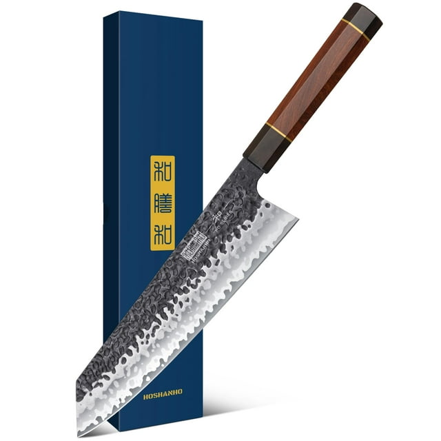 Cuchillo de Chef Kiritsuke HOSHANHO de 9 Pulgadas, Forjado a Mano en Japón con 9 Capas de Acero de Alto Carbono 10Cr15CoMoV, Cuchillo Profesional de Cocina con Mango Ergonómico de Madera de Rosa