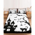 thumbnail image 2 of Twin Sze Fitted Sheet Set - Halloween 2 Piece Bedding Sets 16" Deep Pocket Fitted Sheet with 1 Pillowcase, Black Spooky Castle Bats Tree Silhouette Brushed Microfiber Hotel Luxury Bed Sheets, 2 of 9