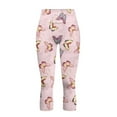 thumbnail image 4 of SCRAWLGOD Butterfly Beige Pink Women's Capri Leggings, Comfy Athletic Yoga Pants Leggings with Pockets, High Waisted Buttery Soft Women's Leggings for Workout, XXL, 4 of 7