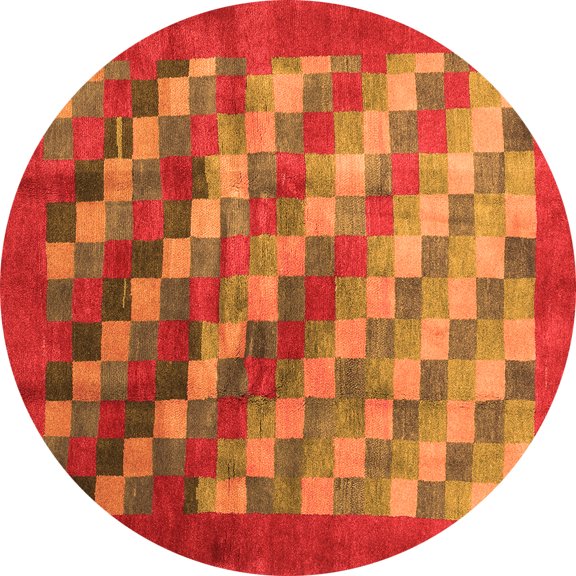 Ahgly Company Indoor Round Checkered Orange Modern Area Rugs, 3' Round