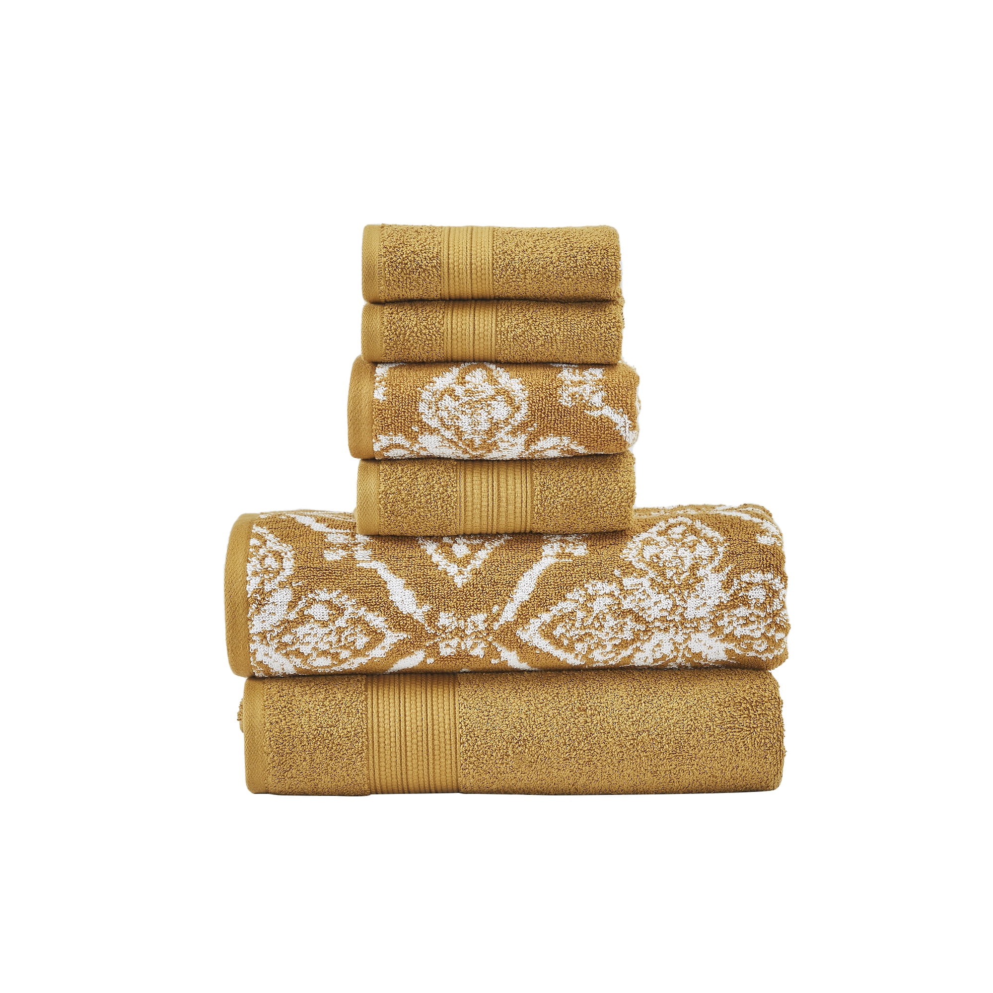 Modern Threads Amaris 6-Piece Adult Cotton Bath Towel Set, Amaris, Gold