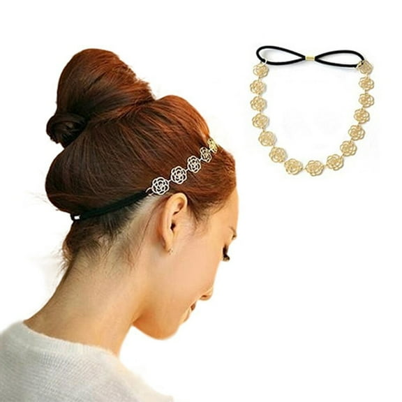 MLINS Fashion Women Girls Hollow Rose Flower Elastic Hair Band Headband