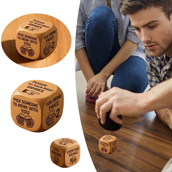 Drinking Dice Game, Wooden Party Dice with Fun Commands for Game Night, Adult Party, , Social Icebreaker Game (Brown)