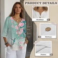 thumbnail image 6 of Xoenoiee Hummingbird Cherry Blossom Print Women's V-Neck Cotton Linen Shirt Top 3/4 Roll-Up Sleeve Summer Casual Loose Blouses Tunic Tops with Button, 3XL, 6 of 7