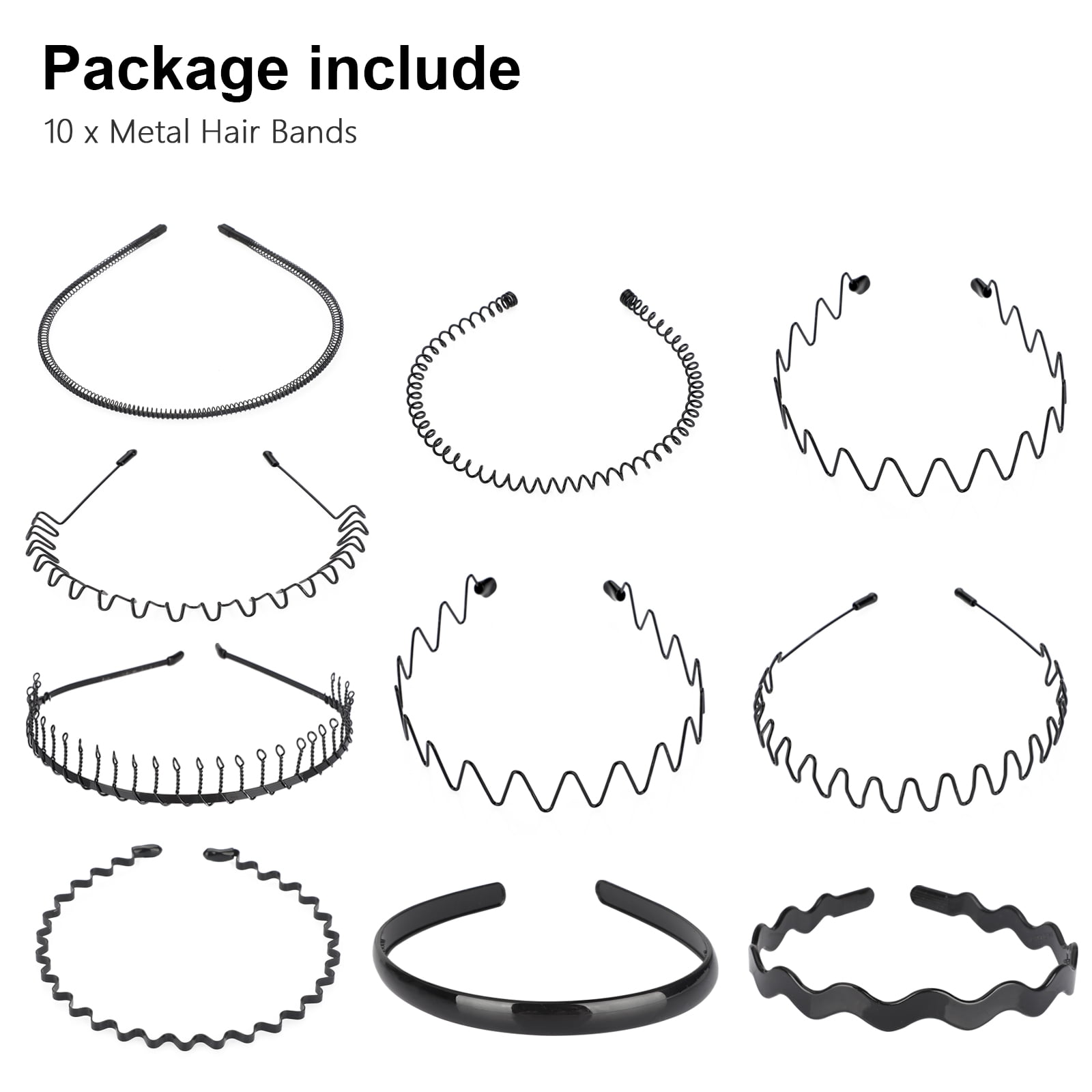 10/6 Pcs Metal Headband Spring Wavy Hair Band, Unisex Hairband for Men Women, Sports Hair Hoop