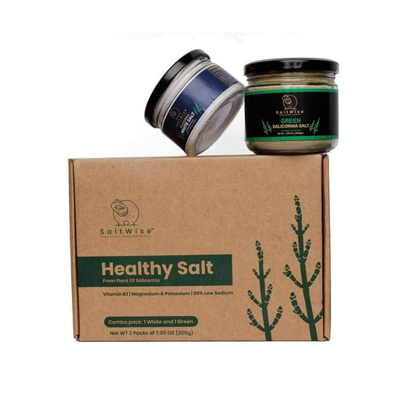SaltWise Green & White Salicornia Salt Gift Set – Gourmet Plant-Based Salts, Low Sodium, Mineral & Vitamin Rich, Vegan, 100% Natural, Includes Gift Tote & Salt Shaker  (14.10 oz / 400g Total)