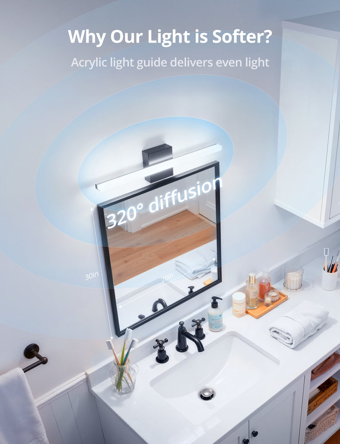 Combuh 5CCT bathroom light fixtures Over Mirror 24 Inch Farmhouse Black Vanity Lights, 14W 1250LM LED Lighting Bar for Kitchen Room Cool White/Natural White/Warm White