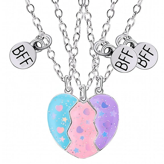 DESIGNICE BFF Necklace for 3, BFF Magnetic Matching Heart Necklace, Best Friends Forever Necklaces for 3 BFF Heart Puzzle Matching Alloy Pendant Necklaces Set