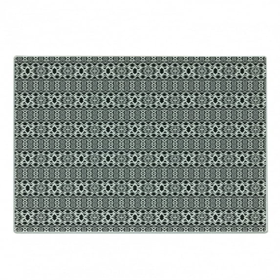 Black and White Cutting Board, Folk and National Art Design Mexican Mayan Culture Pattern with Triangles, Decorative Tempered Glass Cutting and Serving Board, Small Size, Black White, by Ambesonne