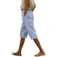 thumbnail image 2 of Cyglowse Capris for Women Petite Length Plus Size Pull on Pedal Pushers Dress Capris Summer Wide Leg Casual Cropped Pants with Pockets Light Blue 2XL, 2 of 6