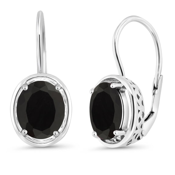 Gem Stone King 4.00 Cttw Black Onyx Dangle Earrings for women | 925 Sterling Silver | Gemstone Birthstone | Oval Cut 9X7MM