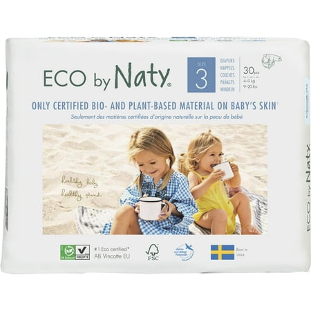 Eco by Naty Premium Disposable Diapers for Sensitive Skin, Size 3, 6 packs of 30 (180 Diapers) (Chlorine and perfume