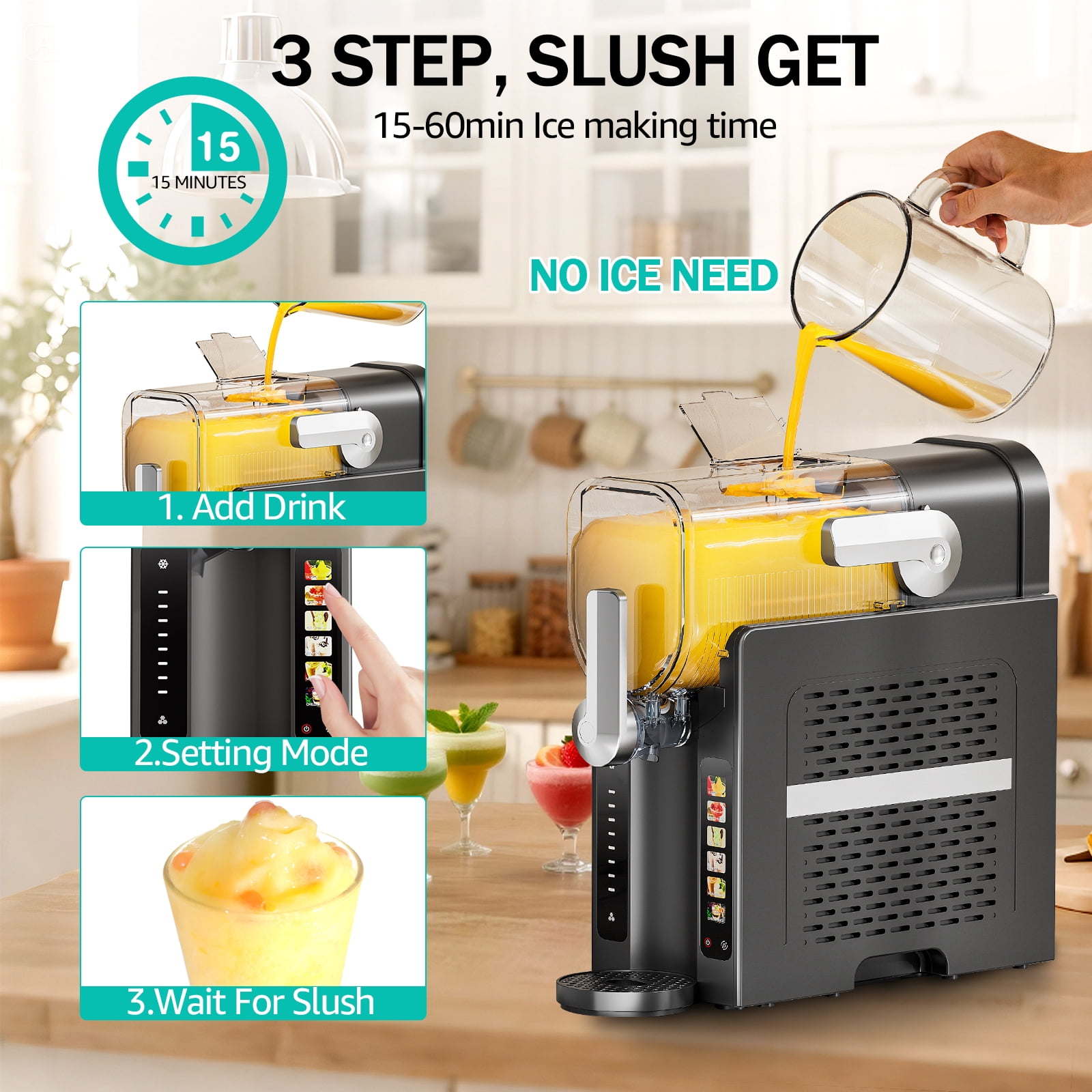 Jacgood Slushie Machine for Home - No Ice Needed 70oz Slushy Machine, with Self-Cleaning & 6 Preset Programs Frozen Drink Maker,Frozen Margaritas, Frappés, Milkshake, and More