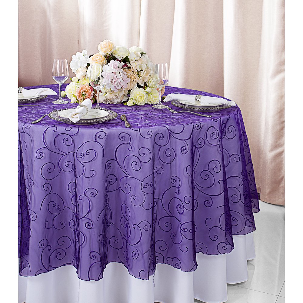 Wedding Linens Inc. 108" Round Seamless Embroidered Organza Table