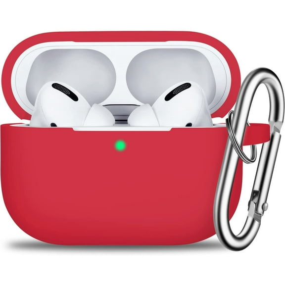 AirPods Pro Case Cover with Keychain, Full Protective Silicone Skin Accessories for Women Men Girl with Apple 2019 Latest AirPods Pro Case, Front LED Visible-Red