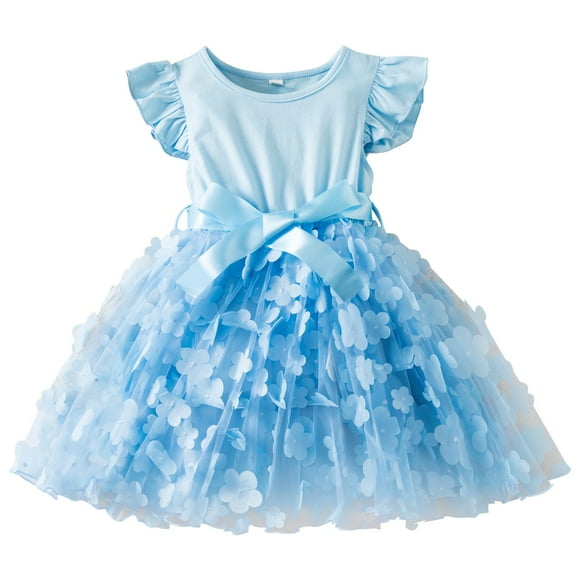EnJoCho Robe Papillon Sans Manches pour Bébé Fille Robe de Fête Fille Robe en Tulle Brodée Papillon Manches Courtes Robe de Fête d'Anniversaire Fille 2-6 Ans