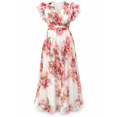 thumbnail image 4 of Women's Watercolor Floral Chiffon Maxi Dress Deep V Cap Ruffle Sleeve Elastic Waist A-Line Wedding Sundress, 4 of 6
