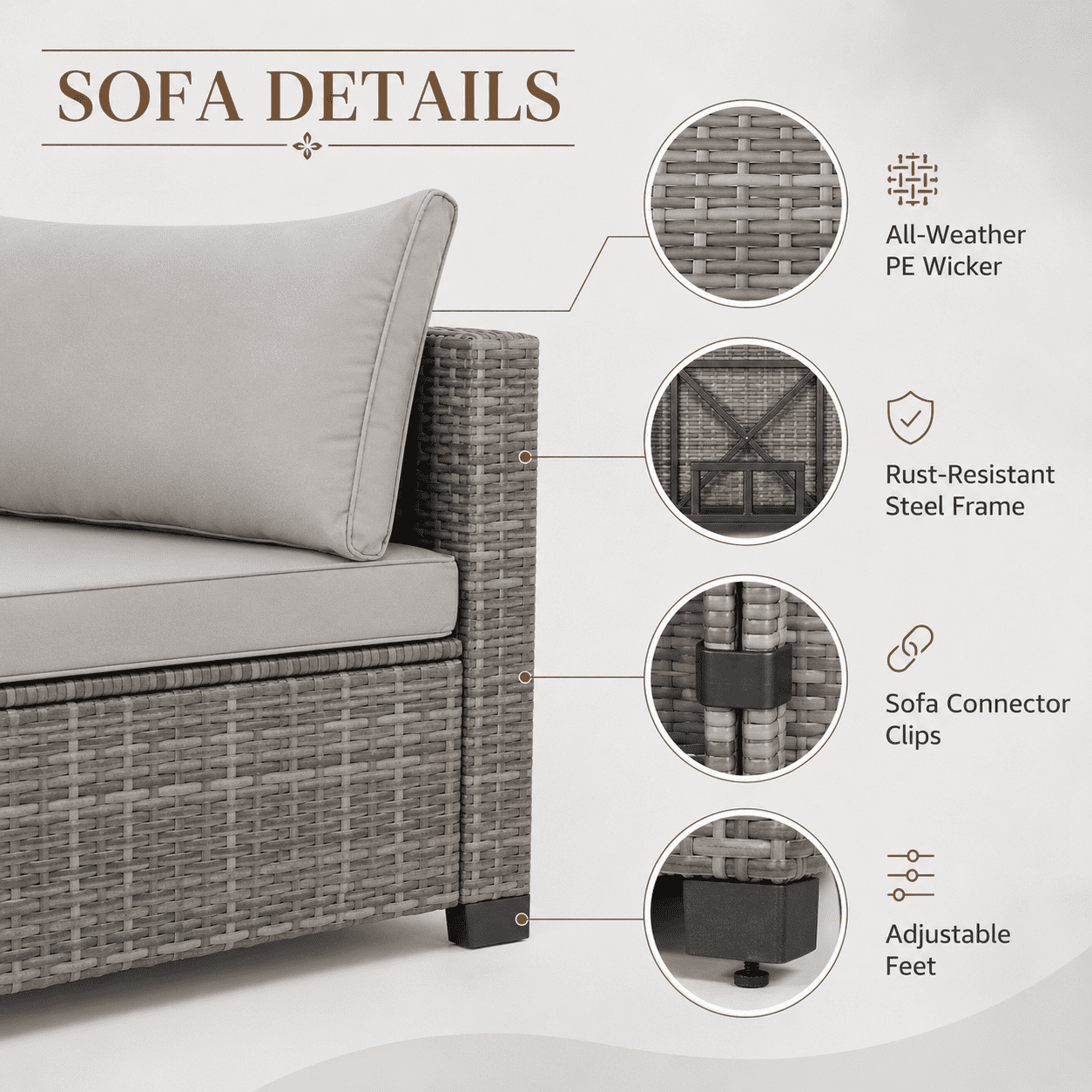 Seizeen Outdoor Furniture, 7PCS Patio Furniture Set Sectional Sofa with Cushions, Front Porch Balcony Furniture Conversation Couch Set with Table