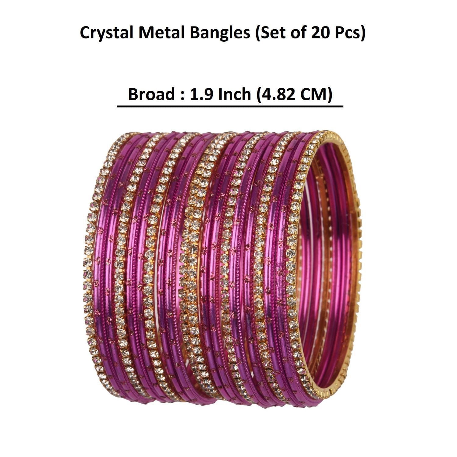 Efulgenz Indian Bangle Set Rhinestone CZ Glossy Metal Bracelet Bangle  Jewellery for Women (20 Pcs) Size-2.6, Pink 