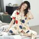 thumbnail image 1 of Conjunto de pijamas de manga corta con dibujos animados para mujer, pantalones largos, cárdigan cómodo, Tops, lindo, primavera, verano, otoño, 1 of 4
