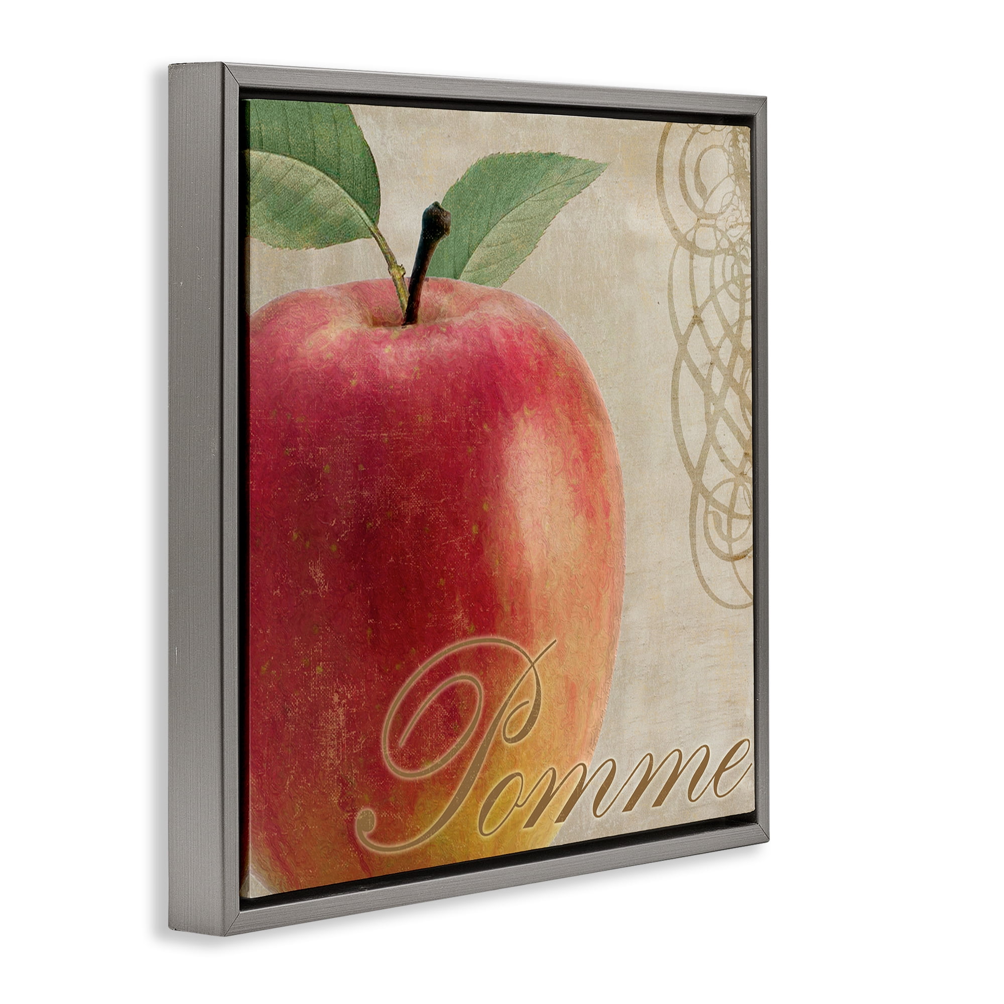 Stupell Industries Vintage French Apple Food & Beverage Painting Gray Floater Framed Canvas Art Print Wall Art, 18 x 18
