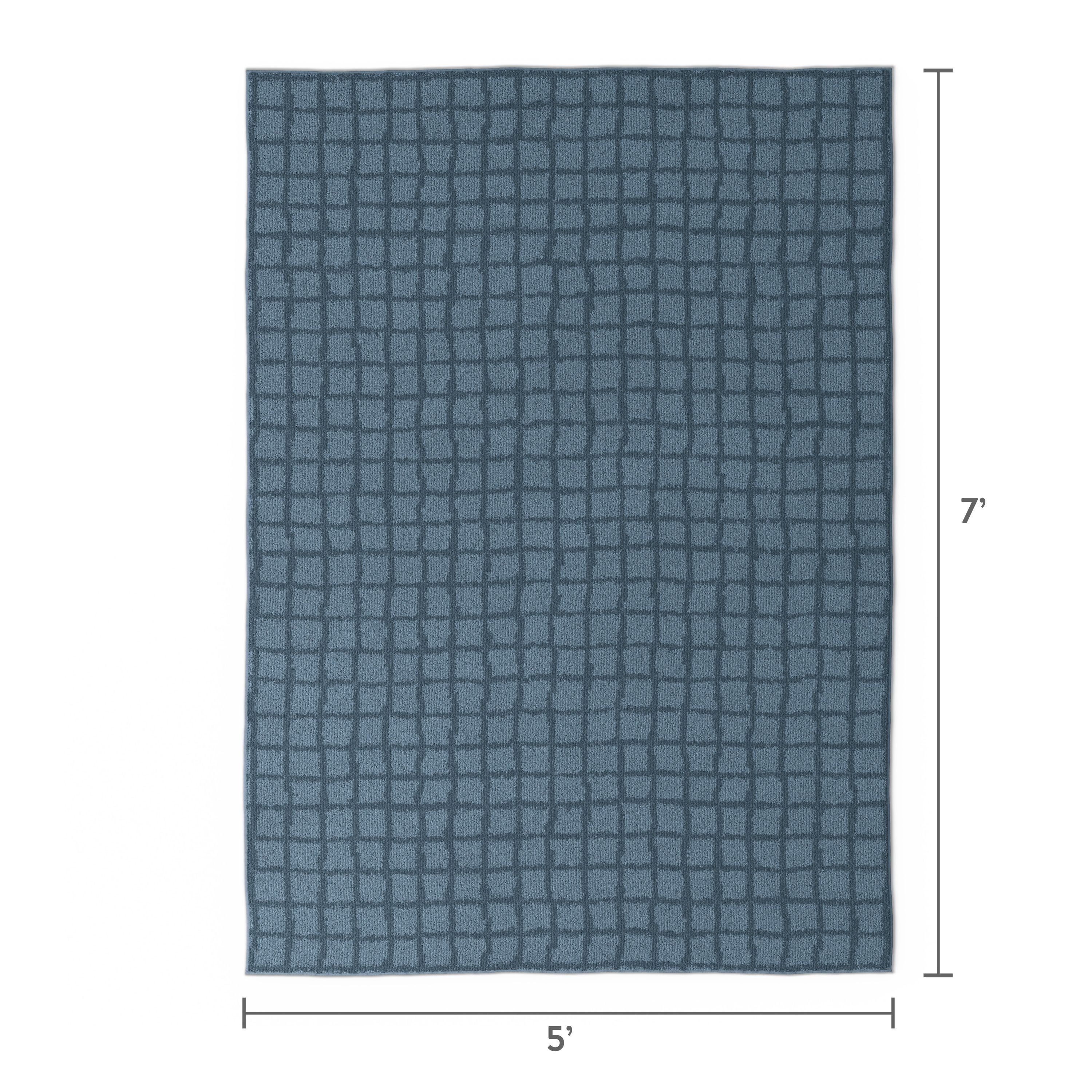 Mainstays Kids Blue Grid Washable Tufted Area Rug, 5 ft x 7 ft
