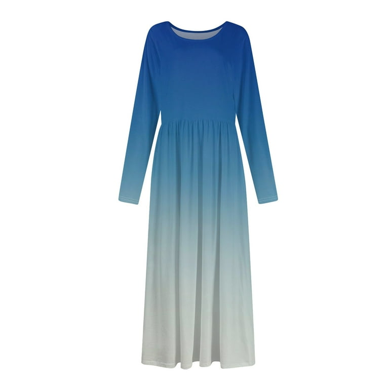 empire waist maxi dress long sleeve Round Neck Long Sleeve Empire Waist Pleated Maxi Dress – Aurohaya main image 0