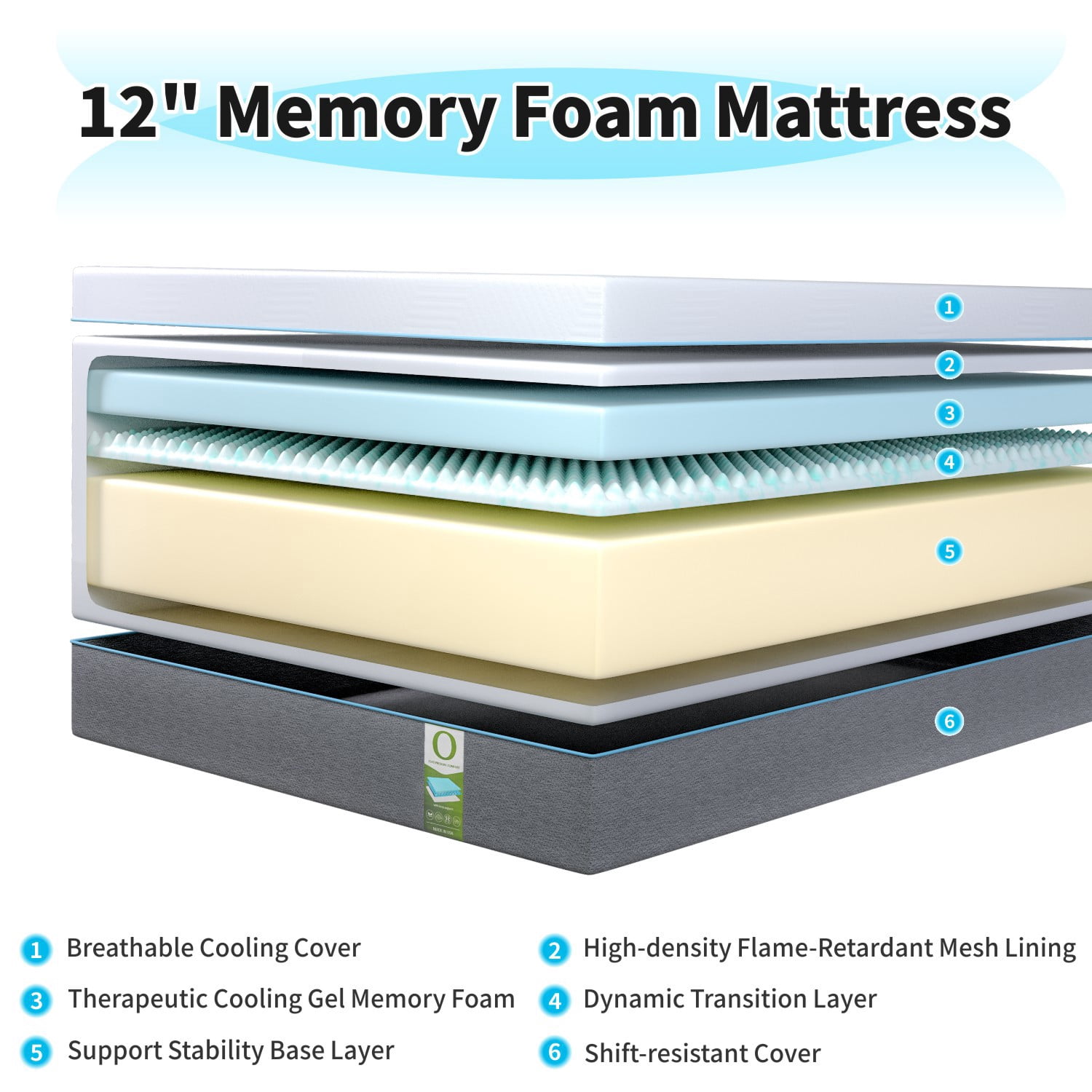 12 inch Full Gel Memory Foam Mattress, Medium Firm Mattress for Cool Sleep & Back Pain Relief, CertiPUR-US Certified