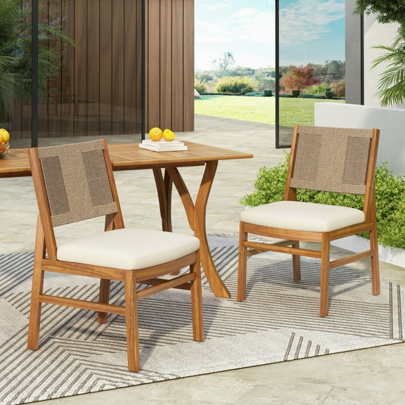 Christopher Knight Home Outdoor Dining Chairs with Cushions, Solid Wood Frame, Teak Cream, Set of 2
