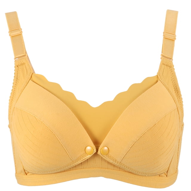 Sujetador de lactancia posparto fino de algodón, ropa interior transpirable antihundimiento para mujeres que amamantan, ropa interior de lactancia de verano (amarillo 85B)