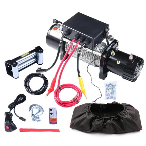 SCITOO - 13000LBS Electric Winch 12V Steel Cable Off Road For Jeep Truck Towing Trailer with Waterproof Soft Winch Cover