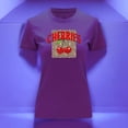 thumbnail image 3 of Playera Blusa De Cerezas Cherries Con Fondo Animal Print Vintage Color Morado Talla Grande Marca Emil SaEs, 3 of 4