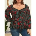 thumbnail image 3 of Blusa de talla grande para mujer Blusa floral de manga larga acampanada Vintage Camisas casuale Irfora Cárdigan de mujer, 3 of 7