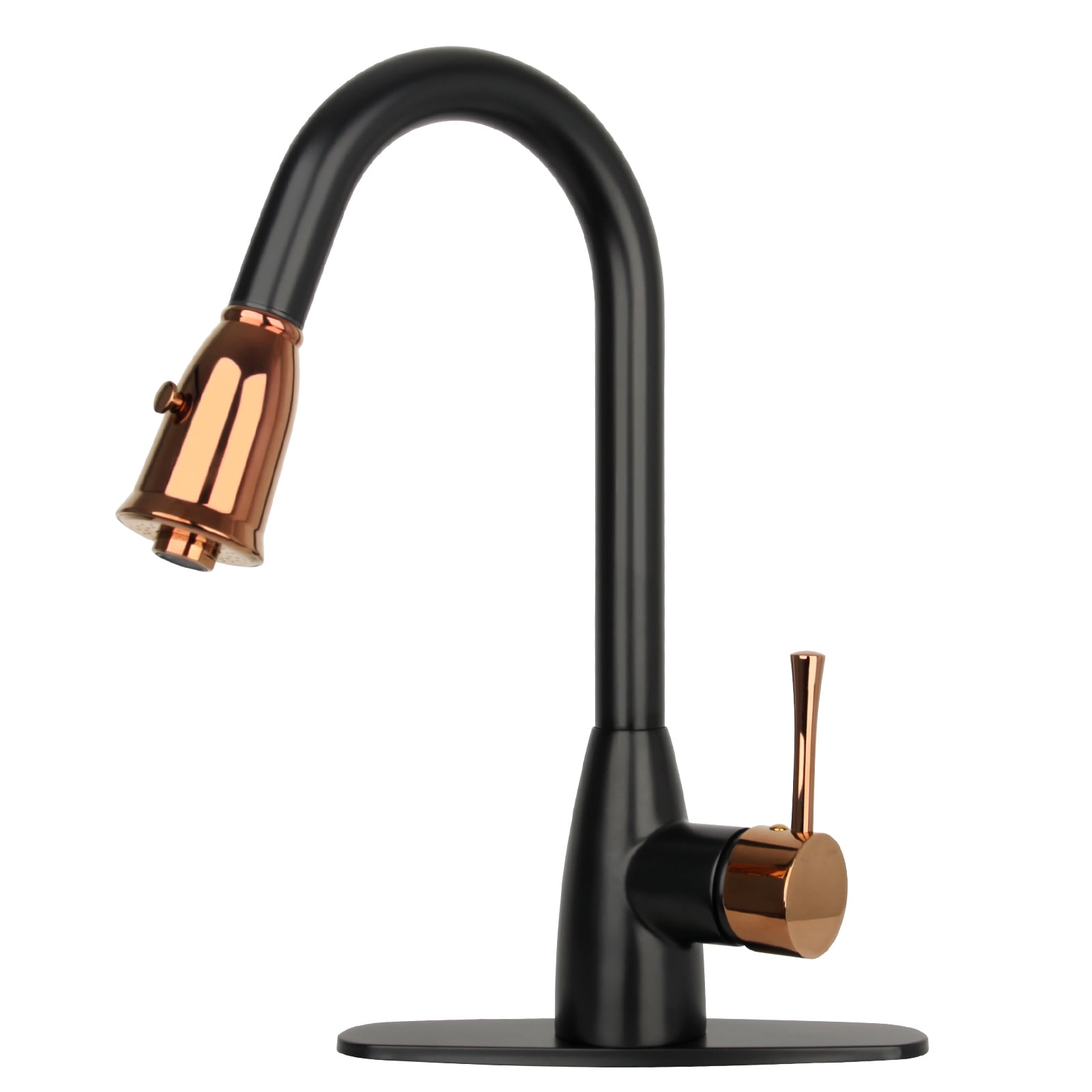 Matte Black and Rose Gold Pull-Out Kitchen Faucet with Deck Plate