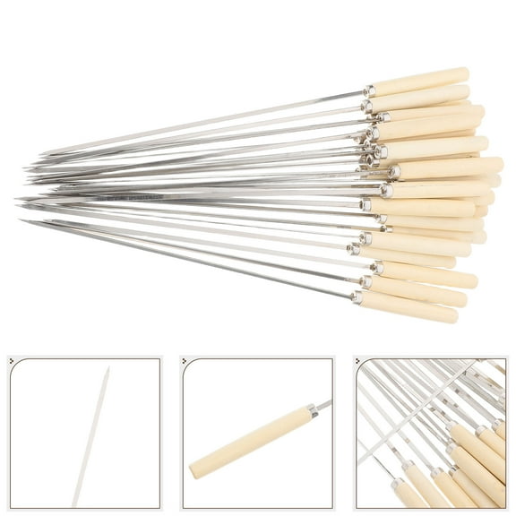 LIFKOME 25pcs BBQ Skewers Stainless Steel Skewers with Wooden Handle for Grilling Meat Vegetable Reusable Grilling Skewers for Outdoor Cooking