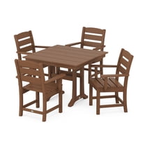 POLYWOOD Lakeside 5-Piece Farmhouse Trestle Arm Chair Dining Set in Teak