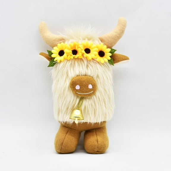 Cow Gnome Stuffed Plushie With Floral Headband, Scottish Style Decorative Ornament For Birthday Baby Shower Home Decor, Gift For Gnome Collection Lovers