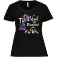 thumbnail image 3 of Inktastic Thankful and Blessed Inspirational Saying with Flowers Women's Plus Size T-Shirt, 3 of 5