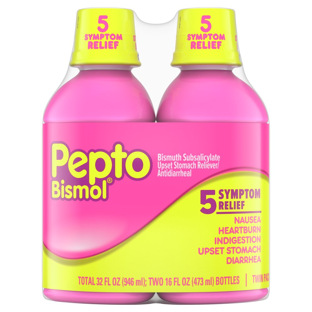 Pepto Bismol 5 Symptom Stomach Relief Liquid, Original, 16 oz, 2 pk