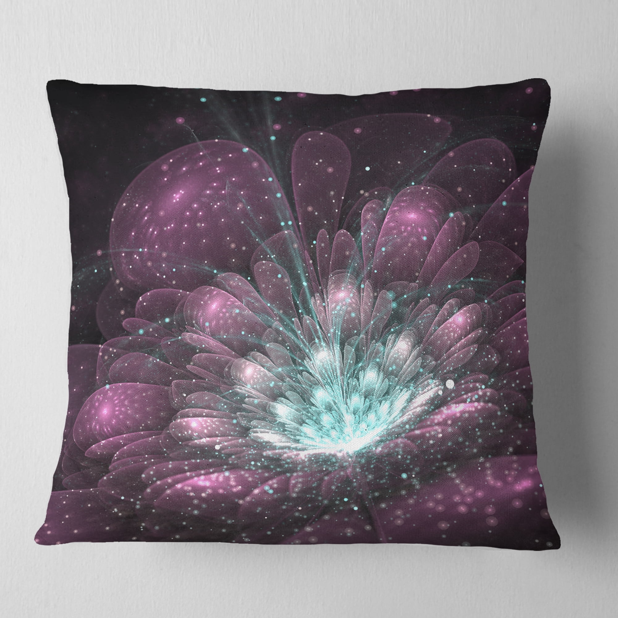 Designart Purple Fractal Flower - Modern Floral Throw Pillow - 16x16