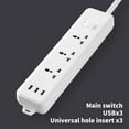 thumbnail image 4 of Smart Socket, Fast Charging Power Strip with 3 Outlets 3 USB Ports, 2 Meter Extension Cord White PC Flame Retardant Safe Overload Protection, 4 of 7
