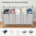 thumbnail image 5 of 5 Section Laundry Sorter, 5 Bins Rolling Separator Laundry Basket, Dirty Clothes Hamper Divider with Heavy Duty Rolling Lockable Wheels, Large Clothes Organizer Cart, Gray, 5 of 6