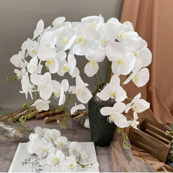 6pcs Realistic White Phalaenopsis Orchid Bouquet - Artificial Orquideas para Decoracion, Lifelike Fake Orchids with 9 Flowers per Stem, No - Maintenance Plastic Flower Stems for Home Decor, Weddings,