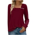 thumbnail image 2 of Plus Size Tops for Women Printed V-Neck Long Sleeve Casual T-shirt Button Tops Womens Tops Wine XXXL, 2 of 6