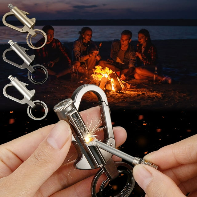 Keychain Lighter Keychain Lighter Match Strike Lighter Keychain Metal Keychain Lighter Multitool Keychain Bottle Opener Lighter Portable Reusable Lighter Emergency Metal Matches for Outdoor Survival