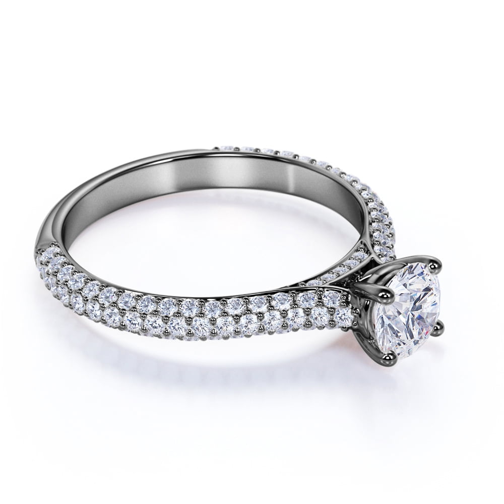 JeenMata 1.75 Carat Round Cut Moissanite Engagement Ring - Classic Engagement Ring - Cluster Ring - 18k Black Gold Over Silver