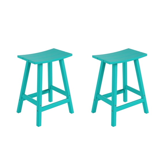 FADINGFREE FADINGFREE 24" Poly Plastic Outdoor Patio Counter Stool (Set of 2), Turquoise, Turquoise