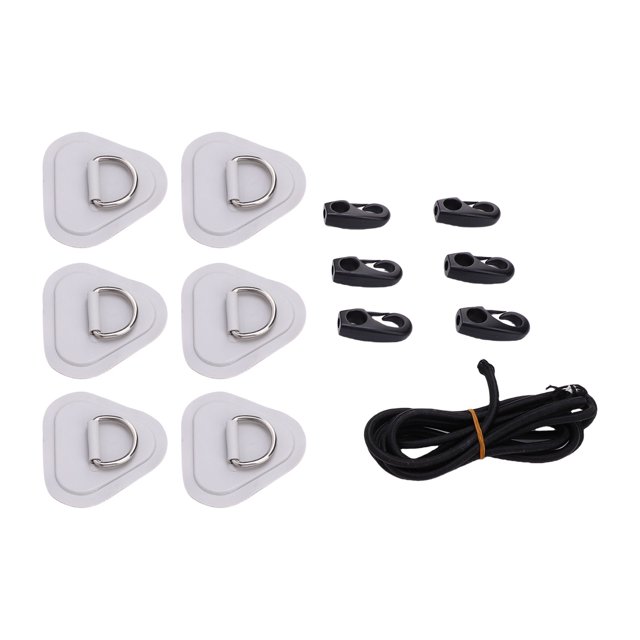 Stainless Steel D Ring Patch Kit, Triangular D Rings PVC Patch with Elastic Cord Hooks, Deck Rigging Kit for Inflatable Boat Kayak Dinghy SUP Surfboard Paddleboard