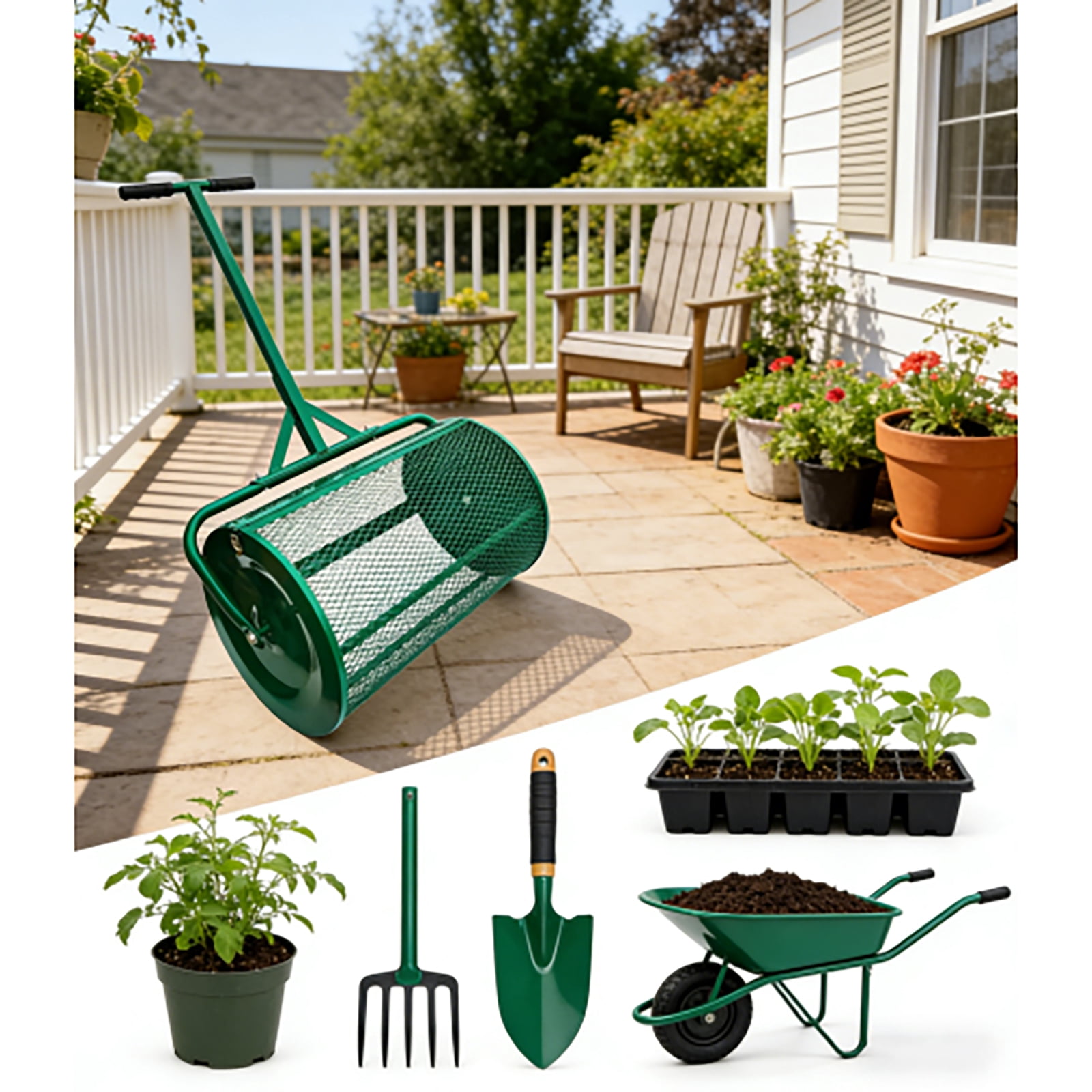 Elleree 24 inch Lawn & Garden Spreader,Pull Tow-Behind Peat Moss Seed and Compost Drop Spreader for Top Soil, Sand, Manure, Mulch, Top Dressing