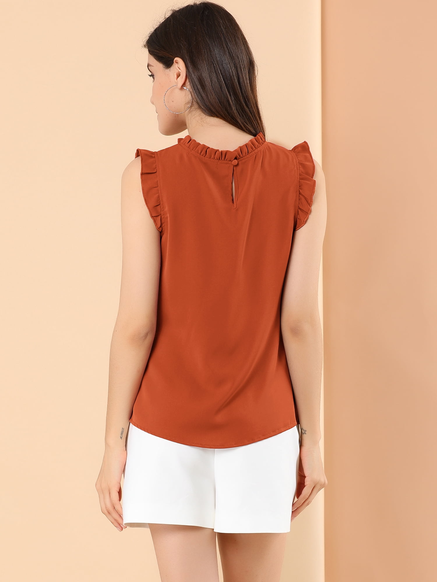 DARING DIVA Women's Ruffled Trim Pleated Plain Blouse Top 3XL Dark Orange